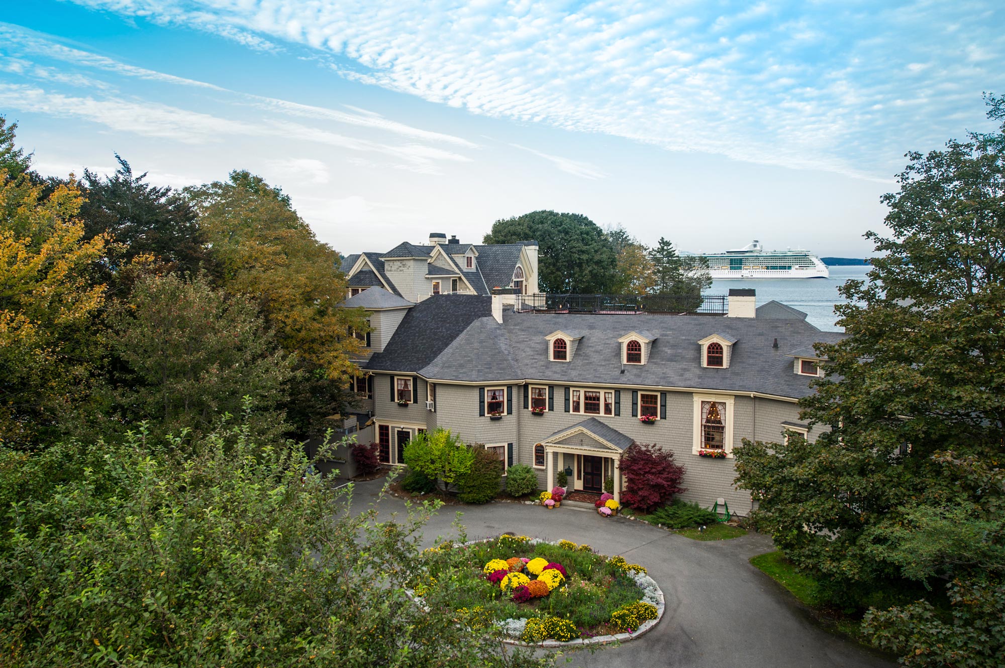 Balance Rock Inn and its grounds overlooking Frenchman Bay